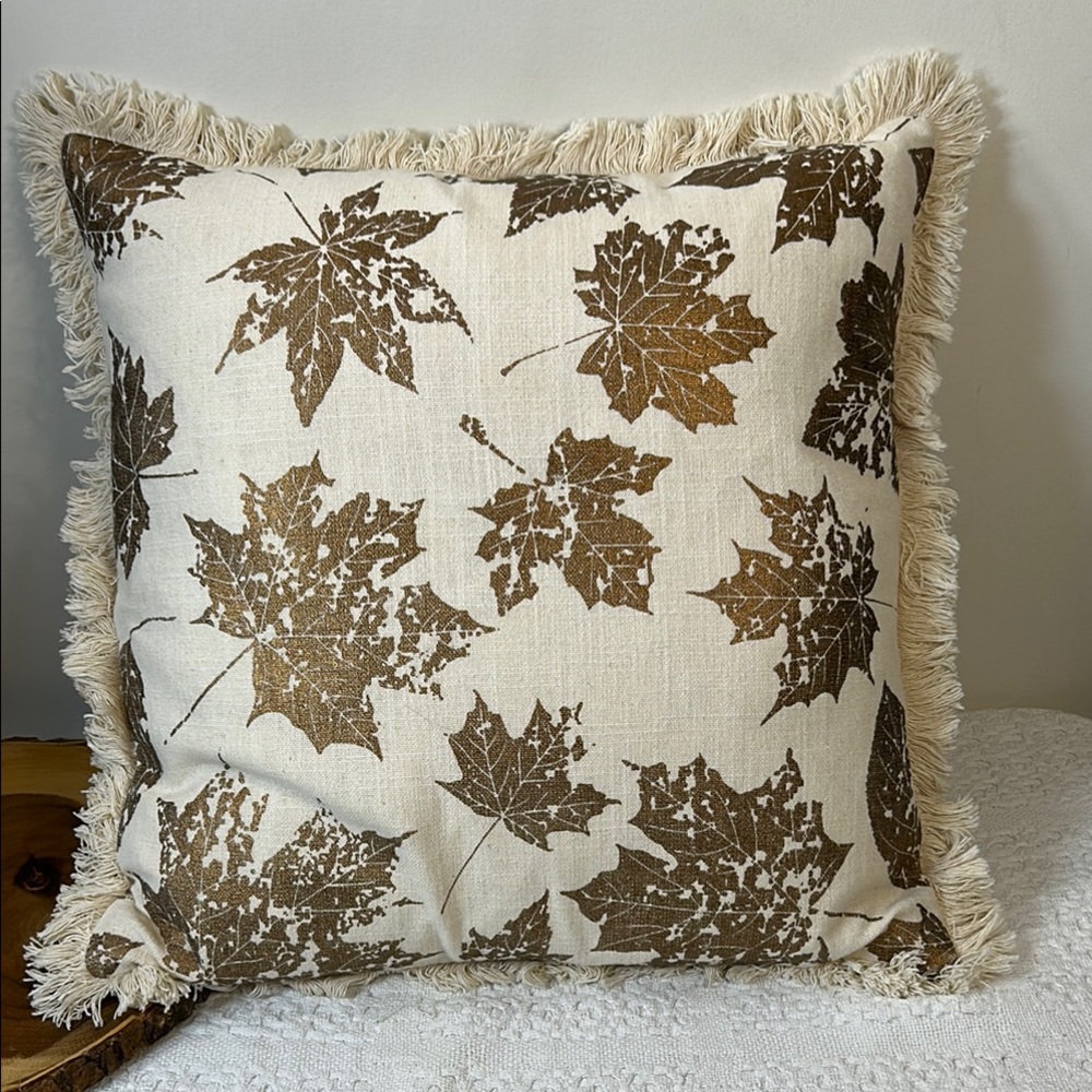 Devi Designs Leaf Print Throw Pillow with‎ Fringe Size 19x19